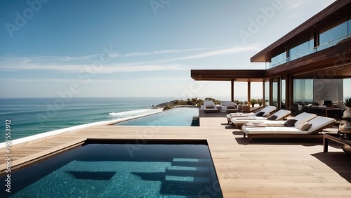 Luxurious beachfront residence featuring a private rooftop infinity pool with panoramic views of the Pacific Ocean in Malibu, California © Damian Sobczyk