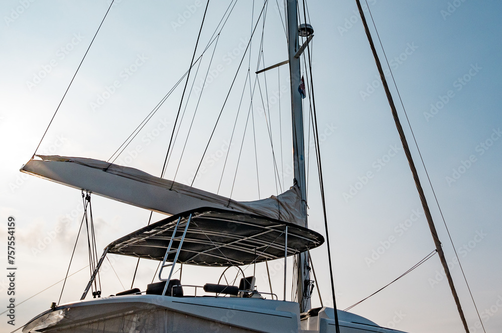 Element of yacht, silhouette on sky background