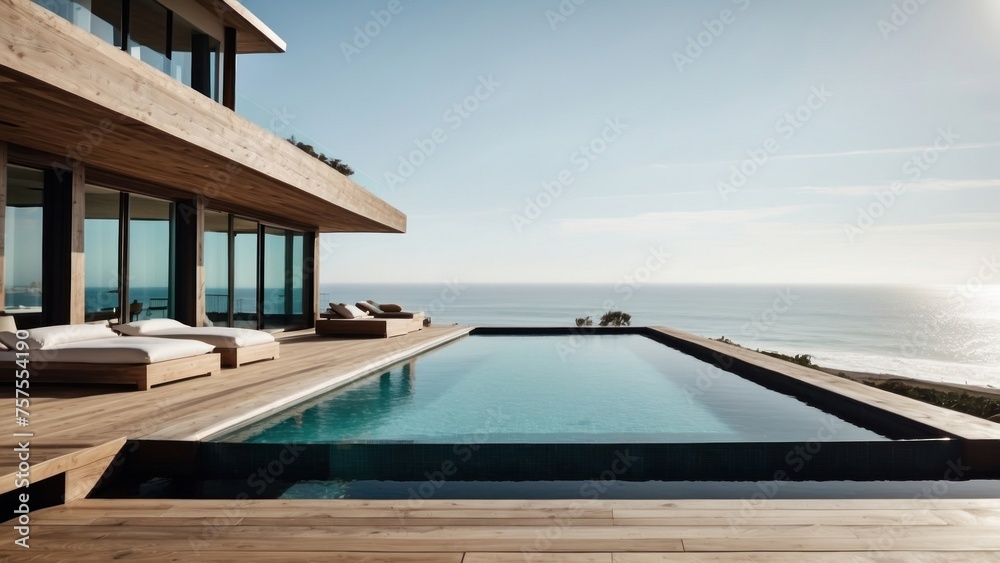 Luxurious beachfront residence featuring a private rooftop infinity pool with panoramic views of the Pacific Ocean in Malibu, California