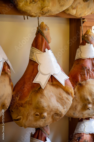 Prosciutto crudo, prosciutto di Parma, uncooked, unsmoked, and dry-cured ham from Parma, Emilia-Romagna, Italy photo