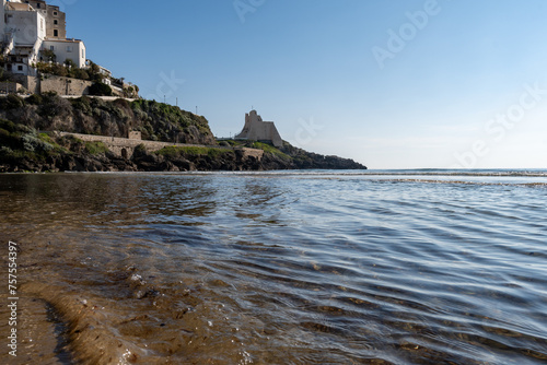Fototapeta Naklejka Na Ścianę i Meble -  White old houses and narrow streets in medieval small touristic coastal town Sperlonga, Latina, vacation in Italy