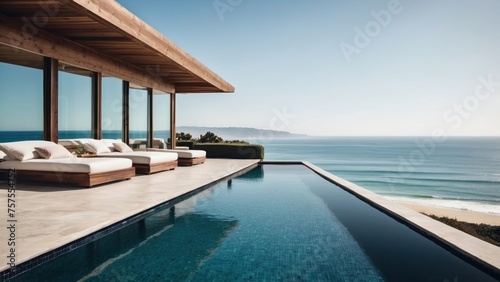 Luxurious beachfront residence featuring a private rooftop infinity pool with panoramic views of the Pacific Ocean in Malibu  California