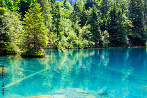 Blausee lake or Blue Lake in Bernese Oberland, Kandergrund, Switzerland photo