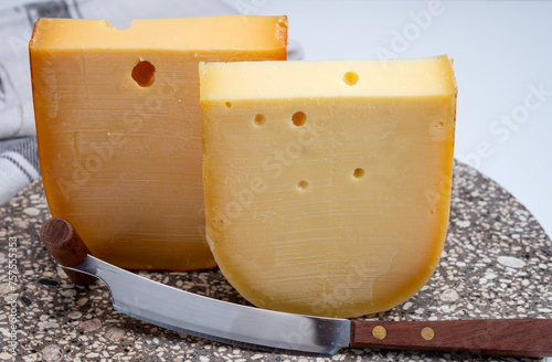 Cheese collection, Dutch ripe hard cheeses made from cow milk in the Netherlands photo