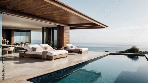 Luxurious beachfront residence featuring a private rooftop infinity pool with panoramic views of the Pacific Ocean in Malibu  California