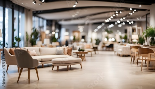 Blurred image of a designer furniture showroom floor, generative AI photo