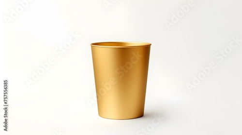 Gold Paper Bin on a white Background. Office Template with Copy Space