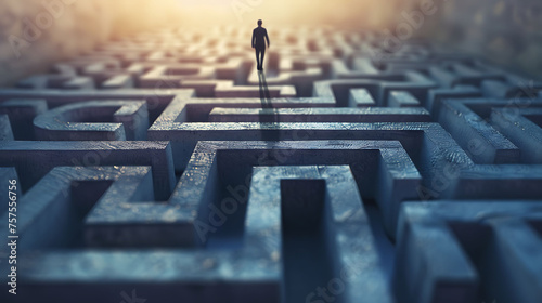 A person navigating through a maze, symbolizing finding optimal pathways in business strategies photo