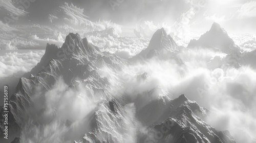 a sea of clouds enveloping majestic mountains, evoking a sense of serenity and grandeur in nature's embrace.