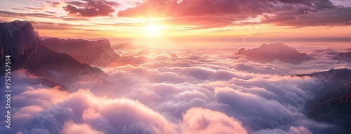 a sea of clouds enveloping majestic mountains, evoking a sense of serenity and grandeur in nature's embrace. photo