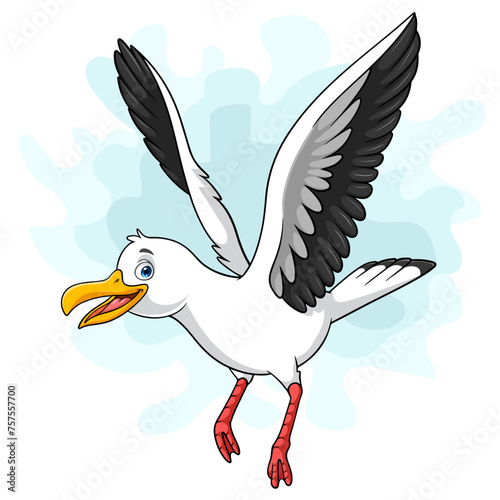 Cartoon cute smiling seagull flying