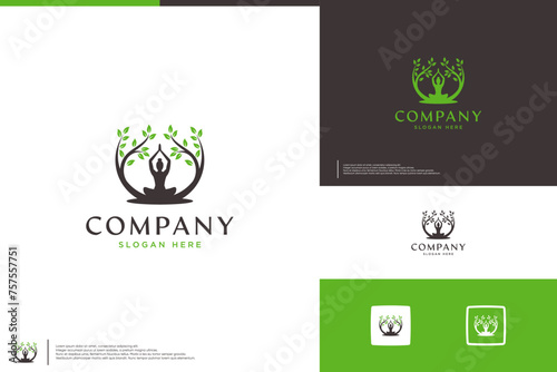 yoga people and nature tree , logo design inspiration.