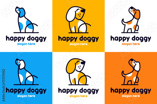 set of line art dog logo , cartoon , cute , logo design inspiration.