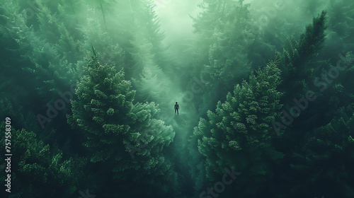 A person navigating through a dense forest, representing finding paths through complexity in business processes photo