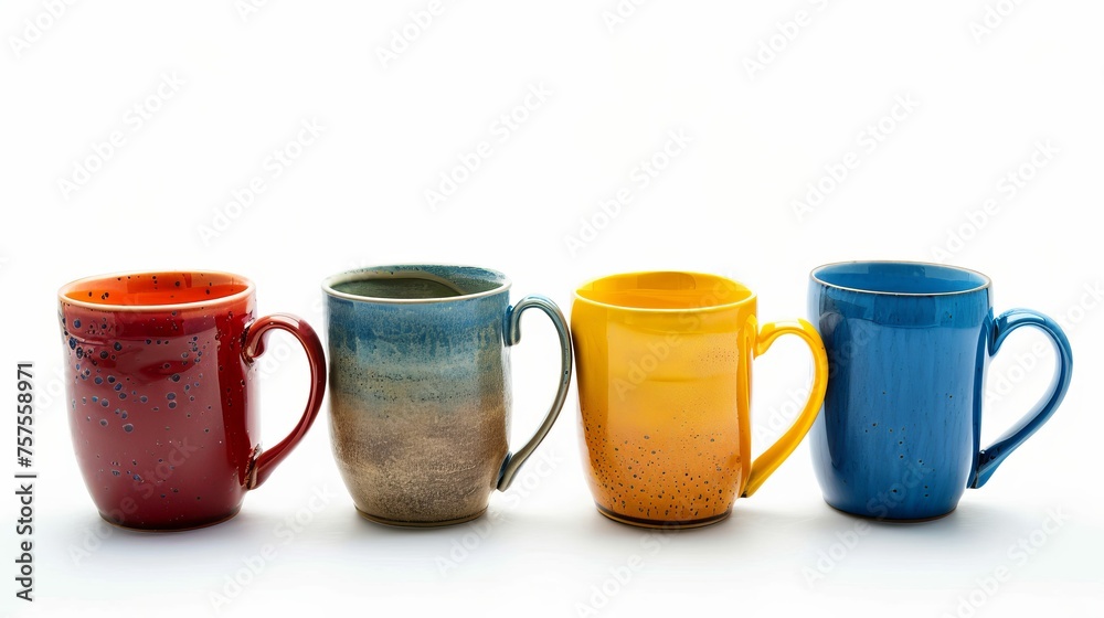 Five different mugs isolated against a white background. Five different mugs isolated against a white background.