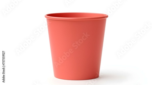 Light Red Paper Bin on a white Background. Office Template with Copy Space