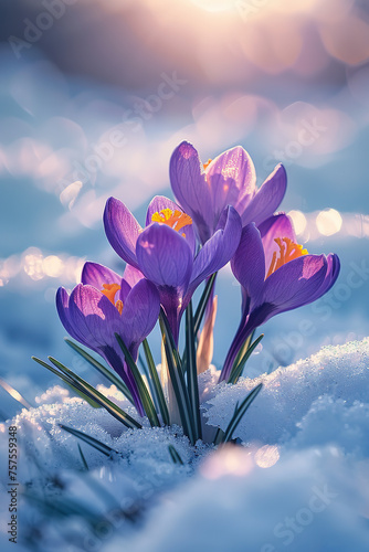 Crocuses and daffodils sprout in early spring © Oleksandr