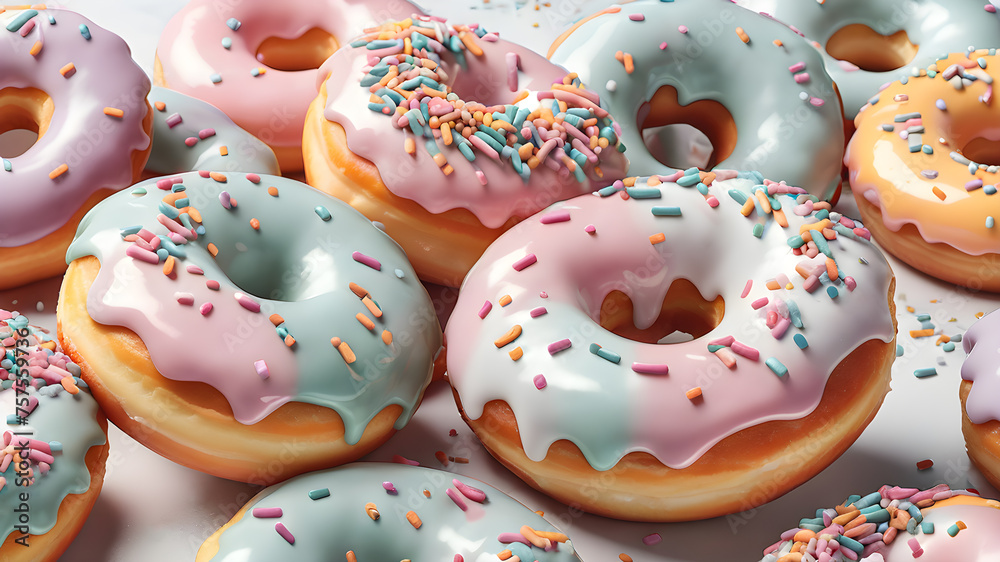 Donuts with colorful sprinkles. Pastel colors. 