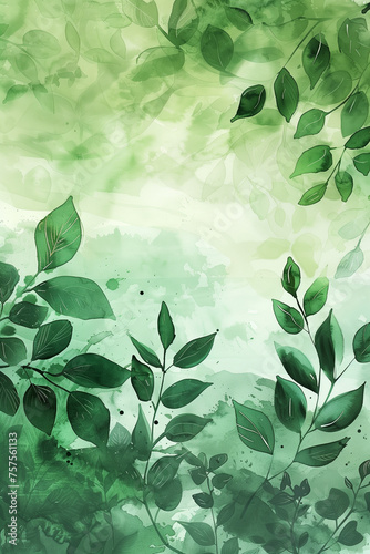 green watercolor foliage abstract background, spring eco nature, watercolor illustration
