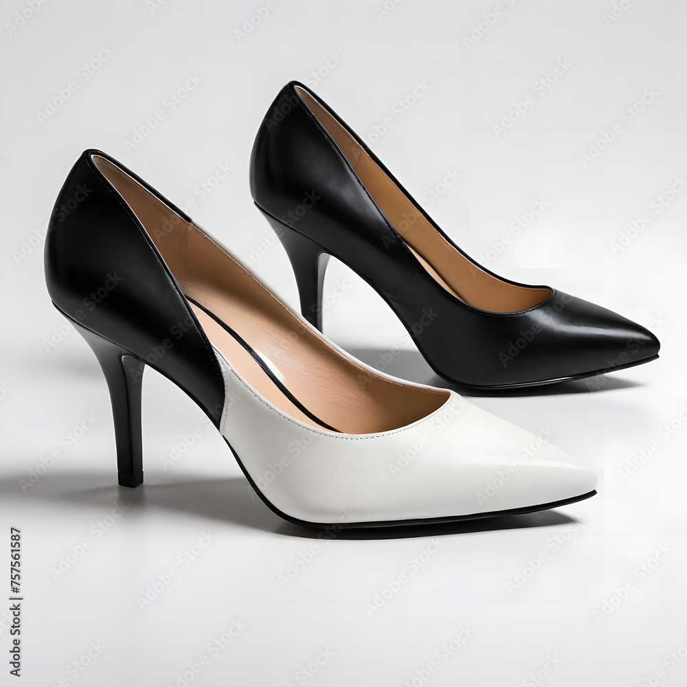 Black and White designer high heels isolated on a white background Black and White designer high heels isolated on a white background