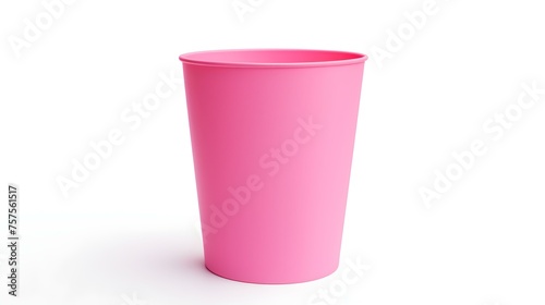 Pink Paper Bin on a white Background. Office Template with Copy Space