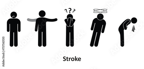 stroke symptoms icon, stick figure people, isolated human silhouettes