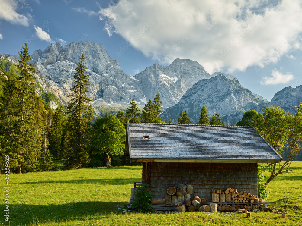 Hütte auf der Rontalalm, nördliche Karwendelkette,  Tirol, Österreich
