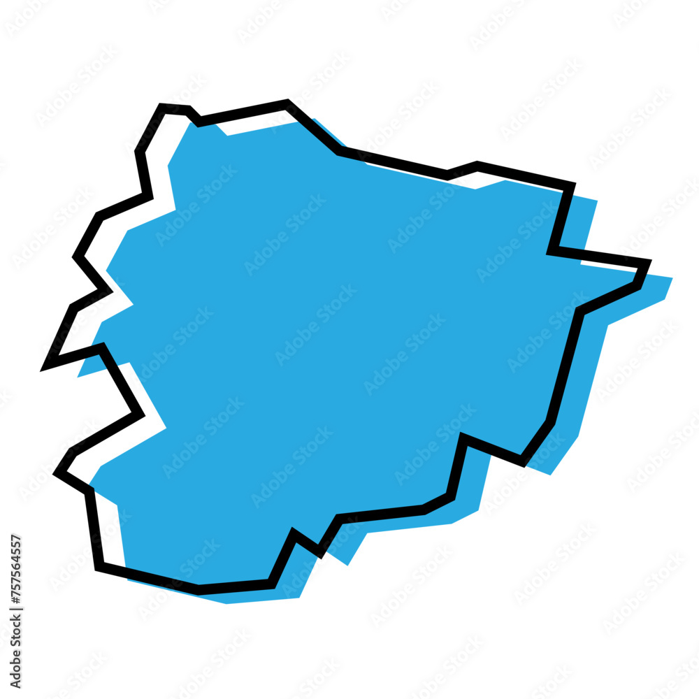 Andorra country simplified map. Blue silhouette with thick black contour outline isolated on white background. Simple vector icon Andorra country simplified map. Blue silhouette with thick black contour outline isolated on white background. Simple vector icon
