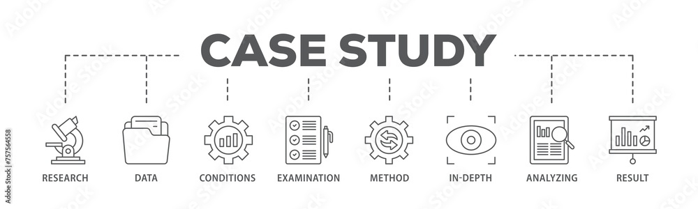 Case study banner web icon illustration concept with icon of research, data, conditions, examination, method, in depth, analyzing, and result icon live stroke and easy to edit Case study banner web icon illustration concept with icon of research, data, conditions, examination, method, in depth, analyzing, and result icon live stroke and easy to edit
