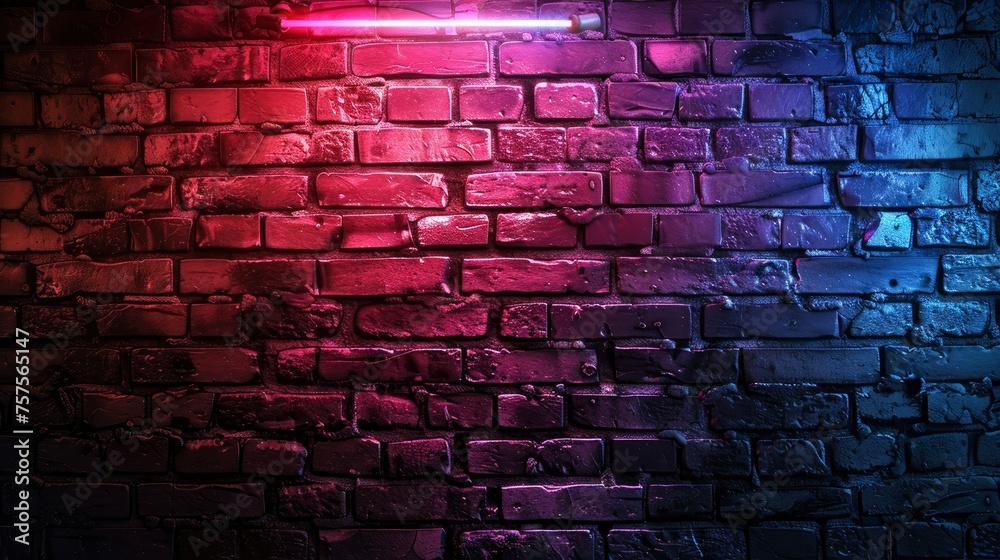 Brick wall, background, neon light - generative ai Brick wall, background, neon light - generative ai