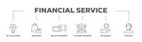 Financial service banner web icon illustration concept with icon of key solutions, shopping, online payments, internet banking, insurance and services icon live stroke and easy to edit 