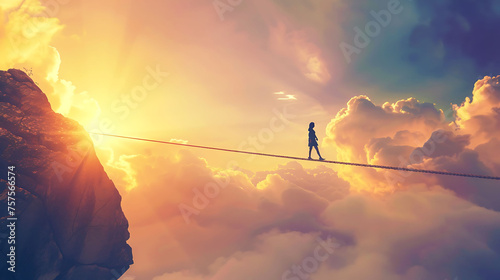 A person walking across a tightrope, representing how to maintain balance in business photo