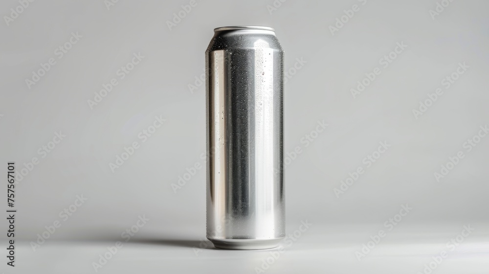 Aluminum blank soda can with water, dew drops. Blank labeled. Isolated on light background. Room for copy space. Aluminum blank soda can with water, dew drops. Blank labeled. Isolated on light background. Room for copy space.