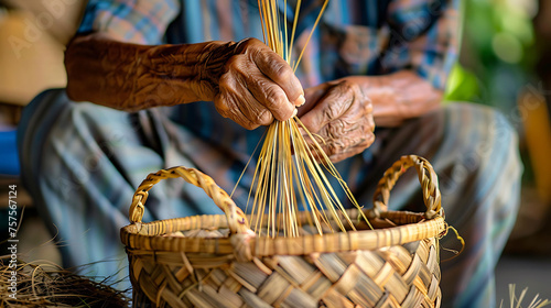 A person weaving a basket, illustrating interweaving of different elements in business workflows