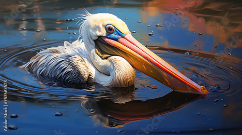 pelican on the water, 
Pilican in an oil stain photo