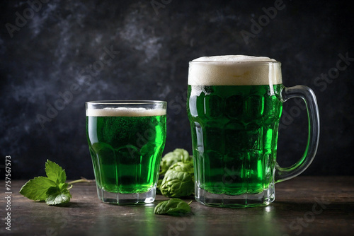 Mug and glass of green beer for st Patrick day celebration
