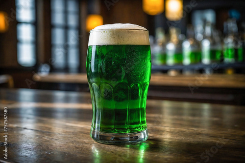 Glass of green beer for st Patrick day celebration