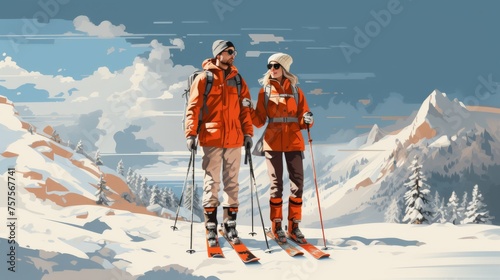 Classic Chic Duo Sporting Retro Ski Resort Attire with Style