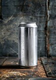 Aluminum blank soda can with water, dew drops. Blank labeled. Isolated on dark background. Room for copy space.