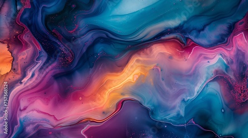 a colorful liquid with pink and blue streaks