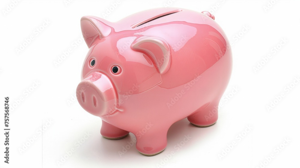 pink piggy bank isolated on white background, side view