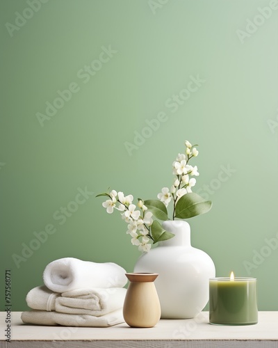 Spa background with towels  candles and copy space