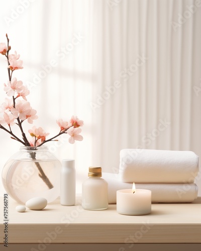 Spa background with towels  candles and copy space