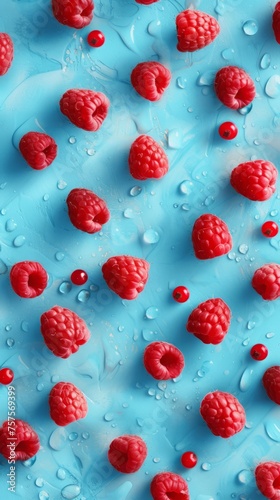 raspberries on a blue background.