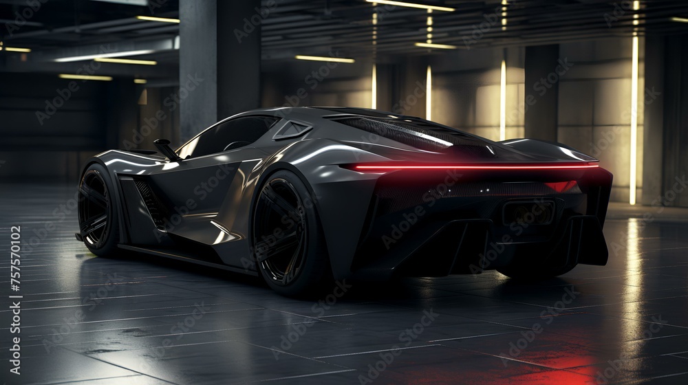 3D Render: Black Sports Car on Dark Background


