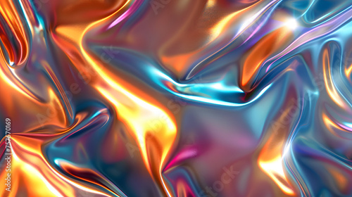 3d render, abstract background, iridescent holographic foil, metallic texture, ultraviolet wavy wallpaper, fluid ripples, liquid metal surface, esoteric aura spectrum, bright hue colors