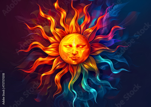 The sun was shining, pagan symbol. Universal Sun Symbol in Multicultural Interpretation. Slavic Sun God Yarilo photo