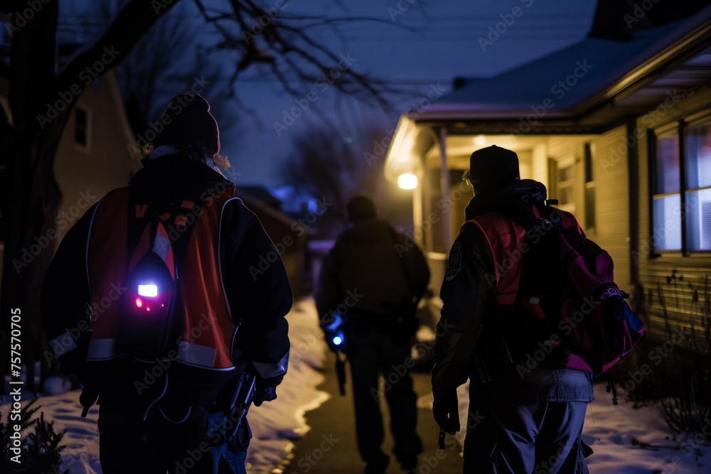 Nighttime emergency response team in action Nighttime emergency response team in action