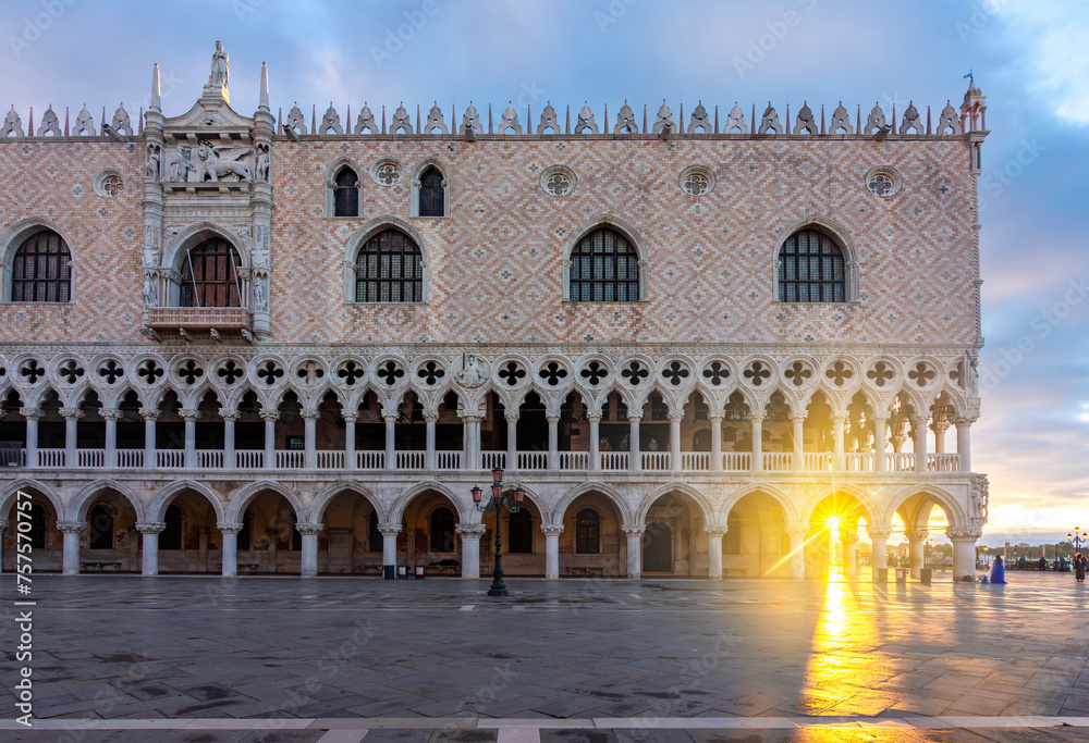 Doge's palace on St. Mark's square at sunrise, Venice, Italy