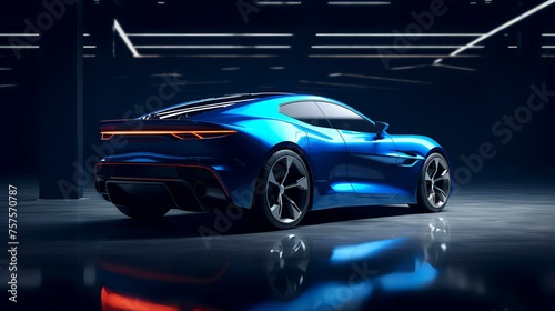Sleek Blue Sports Car on Dark Background (8K)